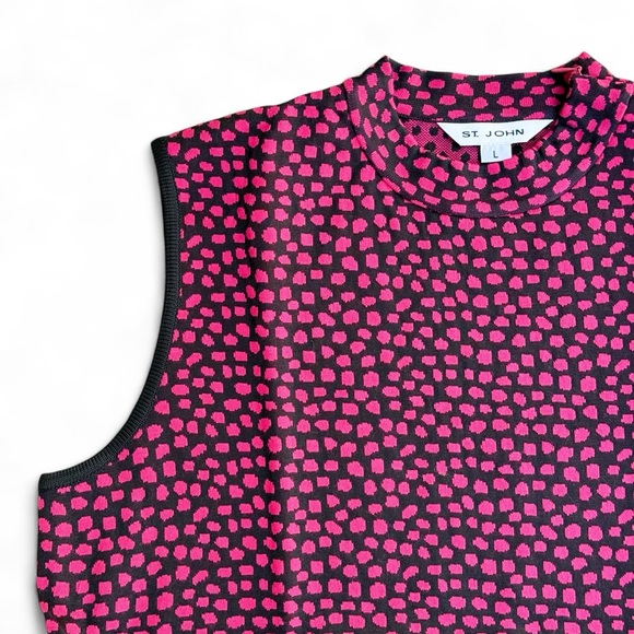 NWOT St. John Santana Knit Pink Black Animal Print Sleeveless Shell Tank Top L - Picture 2 of 11